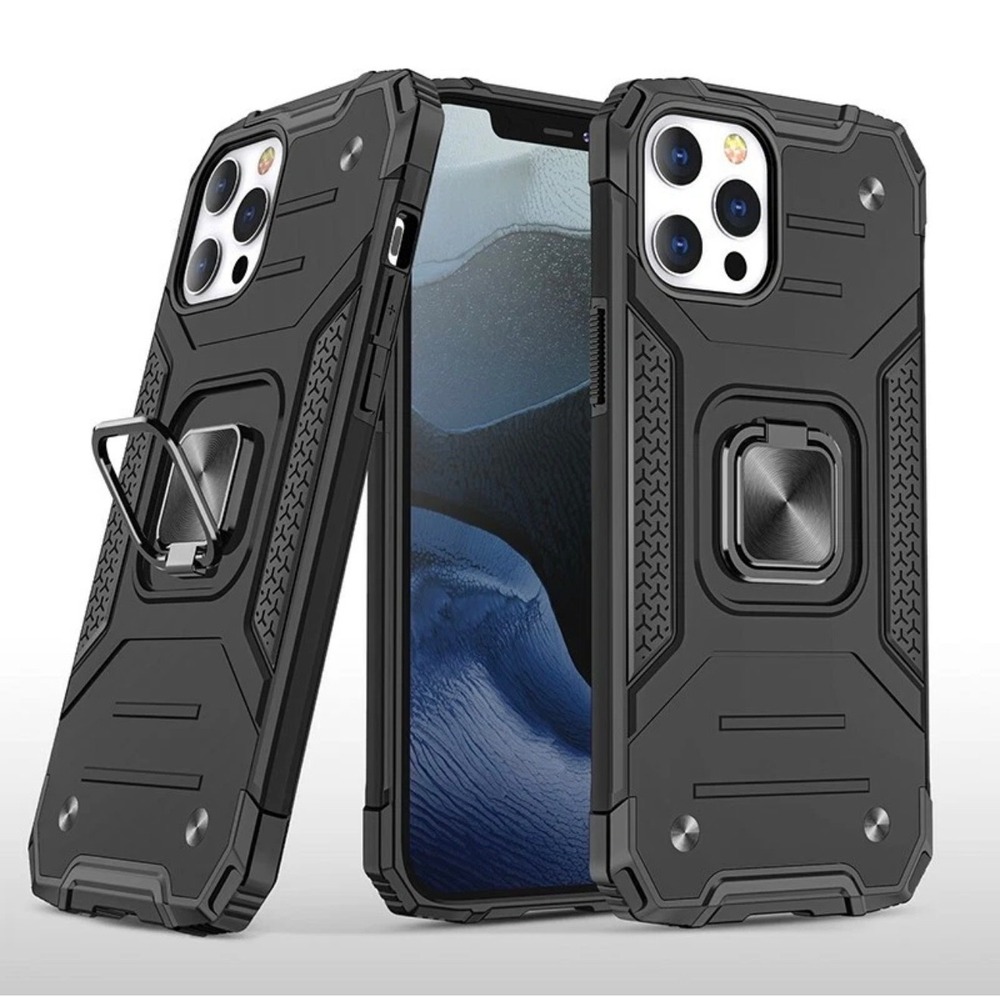 New Rugged iPhone 13 Pro Max Case Heavy Duty Armor Cover with Ring Stand‎ Black